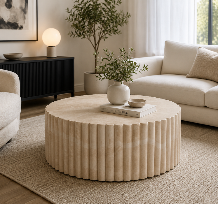Harva Travertine Look Round Coffee Table
