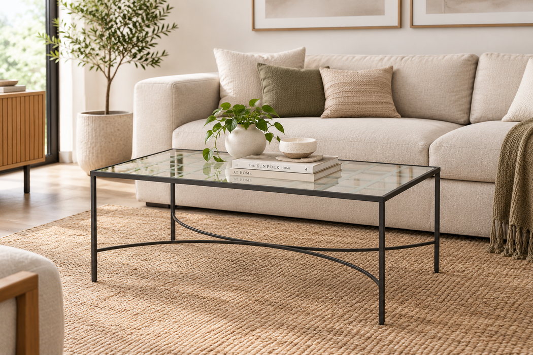 Shelfield Rectangular Coffee Table Glass Metal - Sydney
