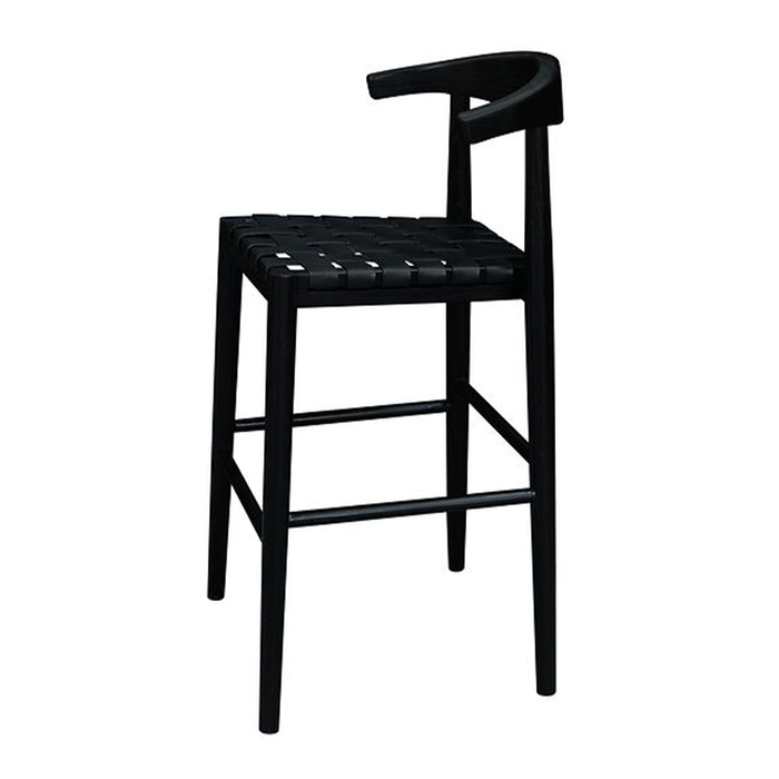 Set of 2 Elina Black Woven Leather Barstools