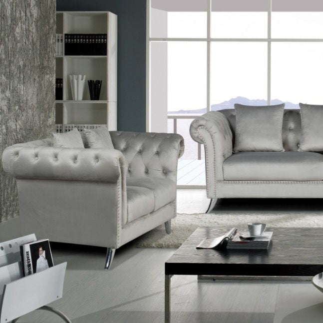 Marvina 3 + 2 Velvet Lounge Set - Grey