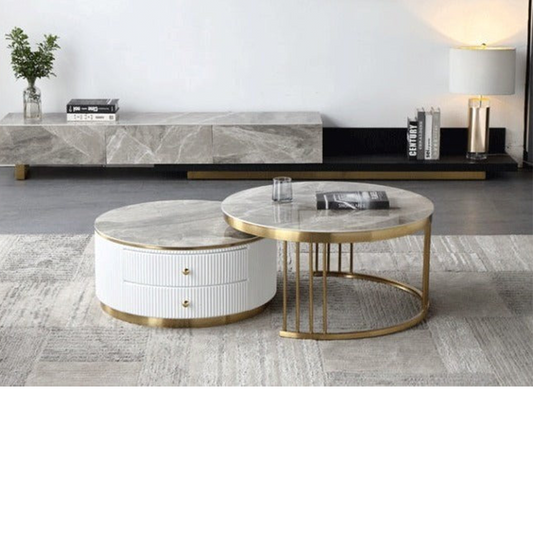 Vava Nesting Coffee Table Set/Glossy Ceramic top/Steel Frame/ Modern