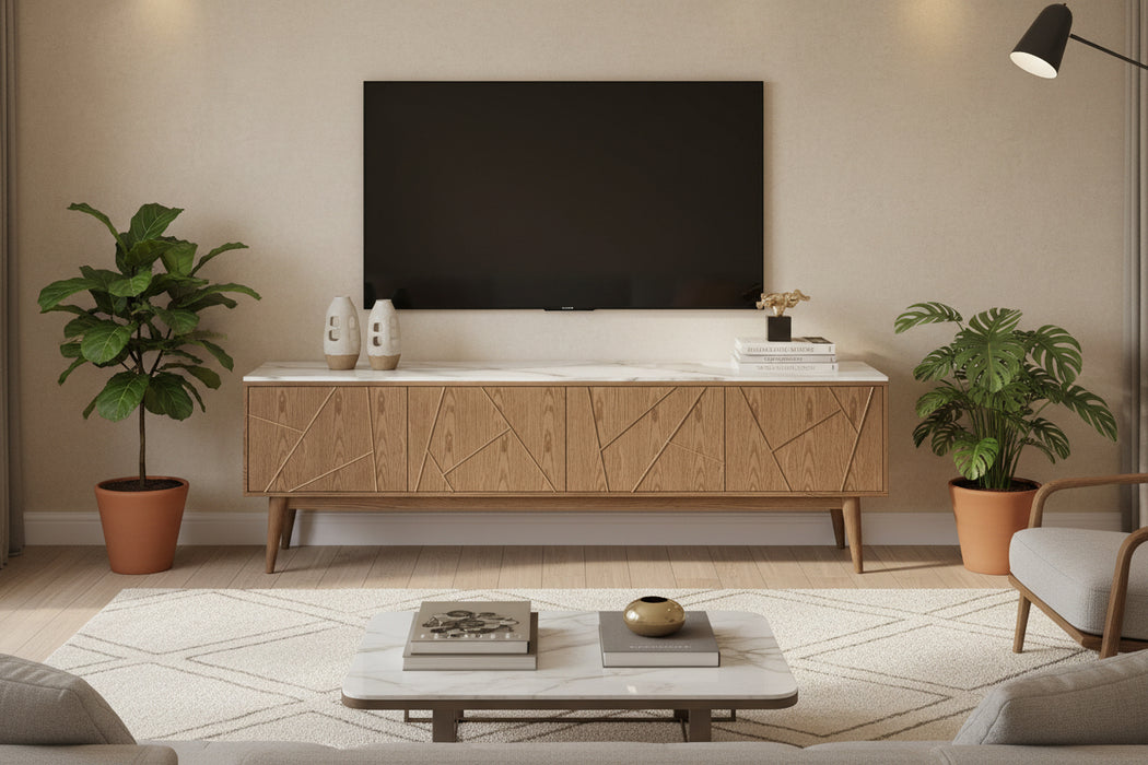 Hudson Sintered Stone Top Wooden 4 Door TV Unit - 2000mm