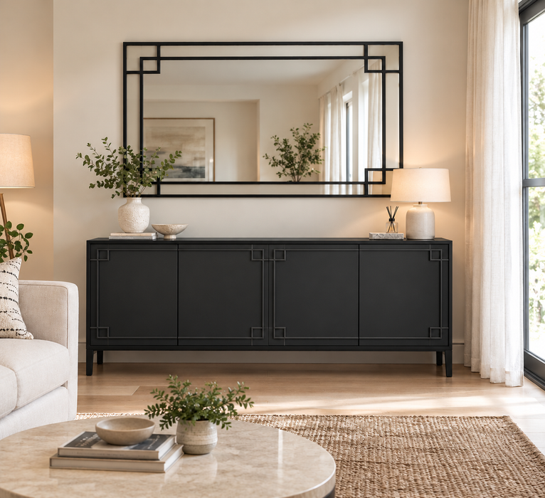 Hoxton Black Mirror With Corner Detail 160cm