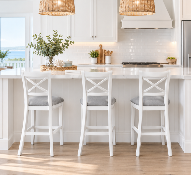 Hampton White Wooden Kitchen Stool - Stool Sydney