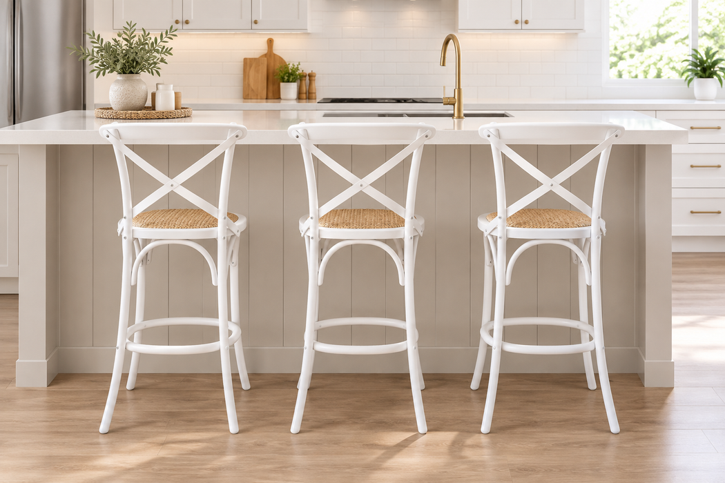 Cross Back Barstool - White