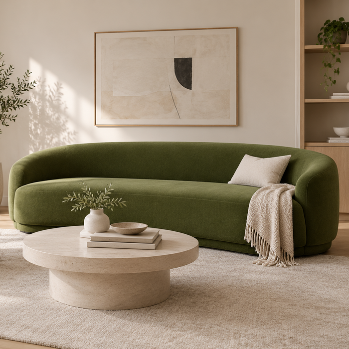Nova Jade 3 Seater Modern Curve Sofa in Forest Green