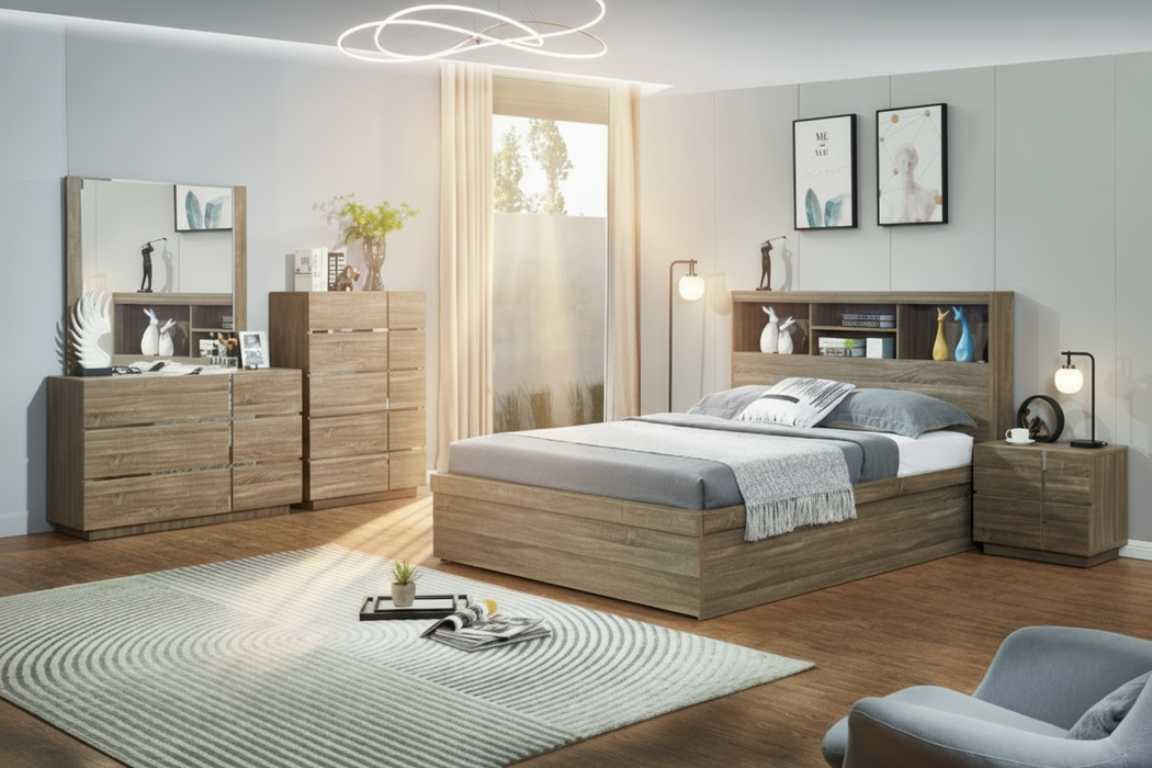 Veronica King Gas Lift Bed - Light Oak