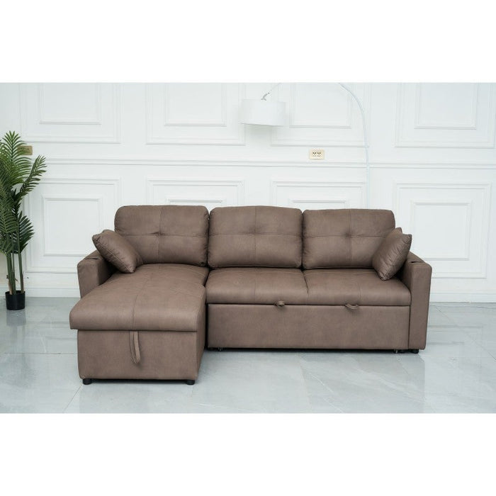 Brown Roma 3 Seater Sofa Bed with Reversible Chaise