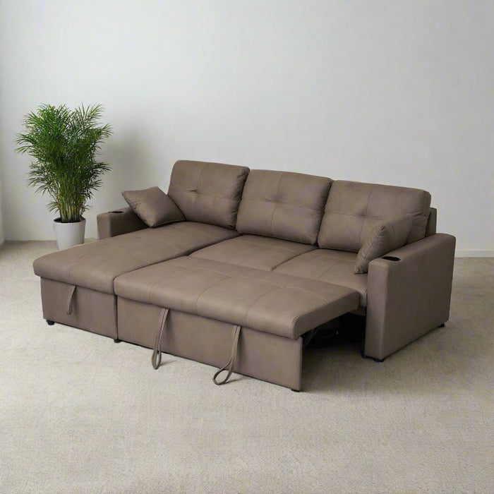 Brown Roma 3 Seater Sofa Bed with Reversible Chaise