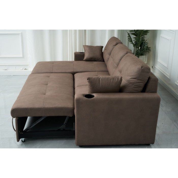 Brown Roma 3 Seater Sofa Bed with Reversible Chaise