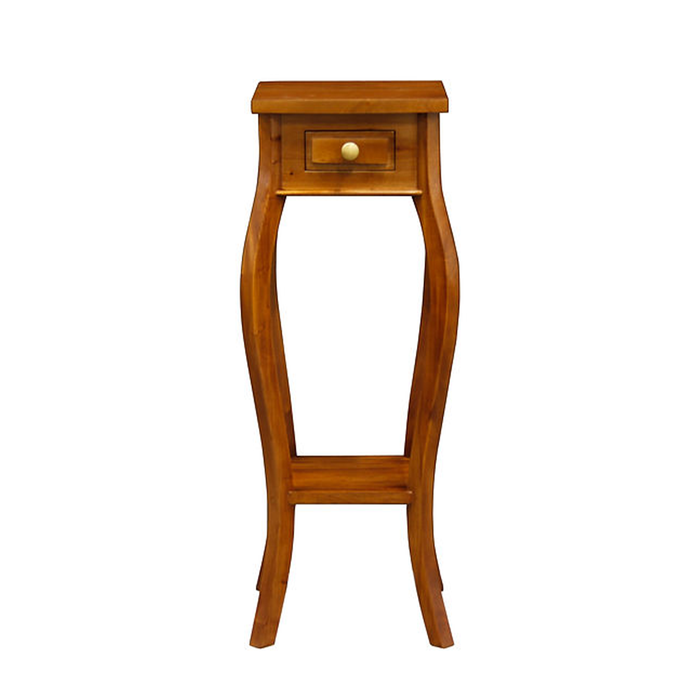 Queen Ann 1 Drawer Cabriol Leg Plant Stand, Light Pecan