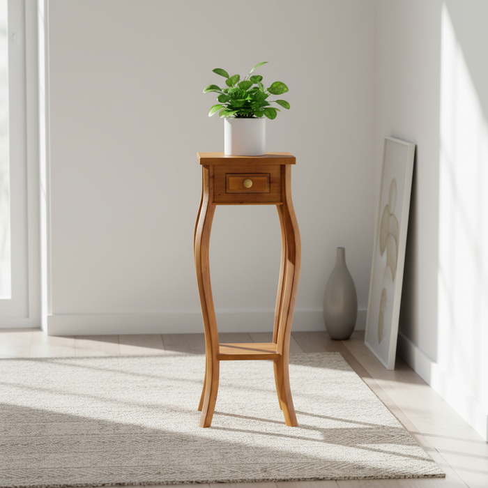 Queen Ann 1 Drawer Cabriol Leg Plant Stand, Light Pecan