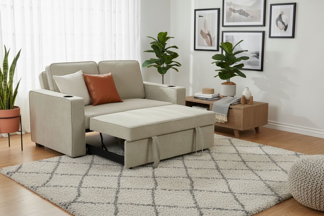 Marcus 2 Seater Sofa Bed - Beige 150cm