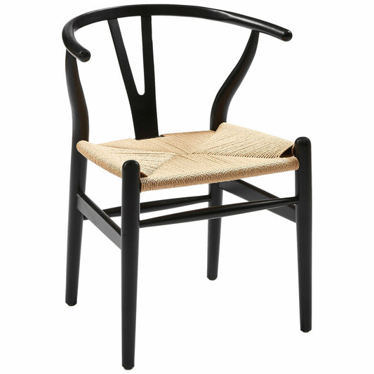 Replica Wishbone Back Chair, Black and Natural Woven