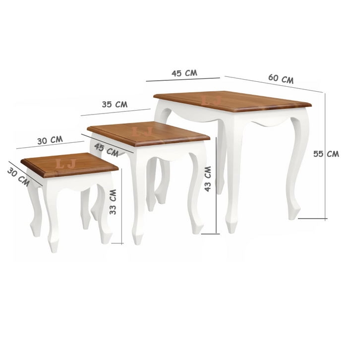 3 Piece Queen Ann Nest of Table Set, White Caramel