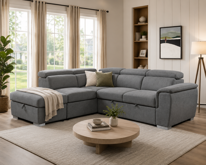 Noosa 4 Seater Corner Lounge Sofabed in Fabric Grey