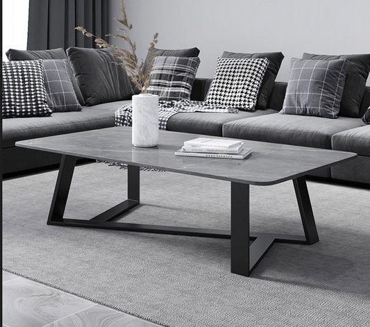 Ashy Ceramic Coffee Table/Ceramic tabletop/ Powder-coated steel frame & legs