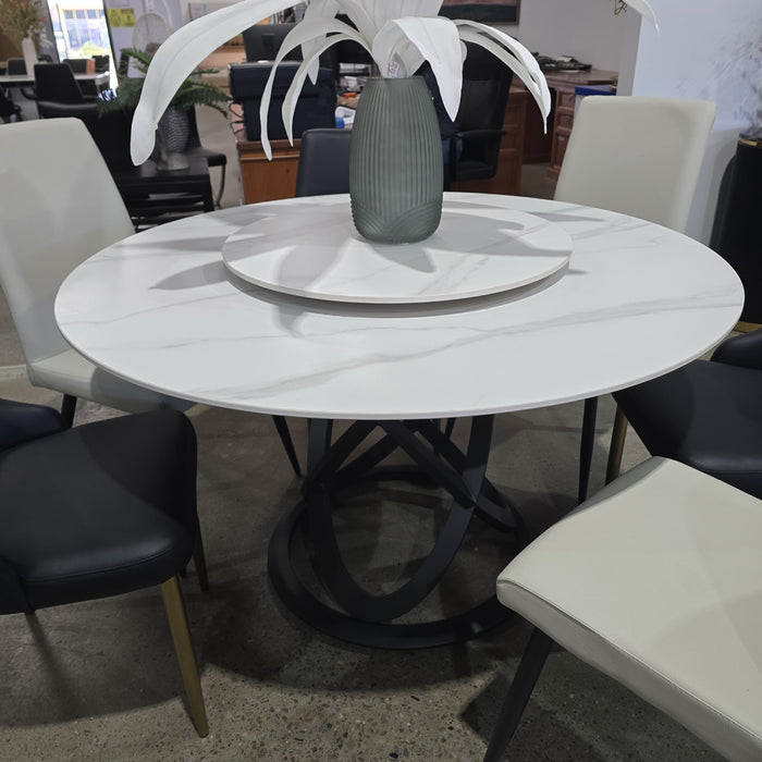 6 Seater Verala Sintered Stone Round Dining Table with Lazy Susan, 130cm