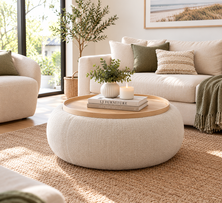 Cove Round Coffee Table Storage Ottoman Oak/Natural