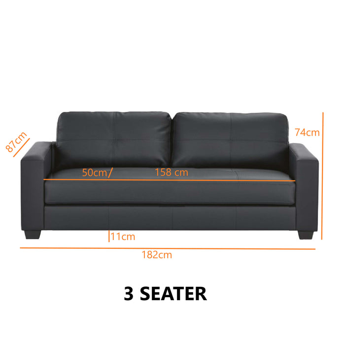 Black Carla 3 Seater Faux Leather Sofa