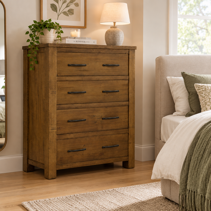 Augusta 4 Chest of Drawers Timber Tallboy Dresser Storage Cabinet Ash
