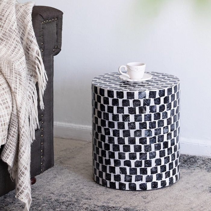 Capiz Black and White Stool