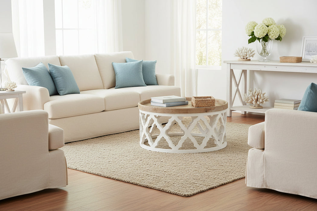Hamptons Dutch Wooden Round Coffee Table 81 cm