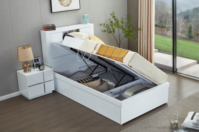 Newport White King Single Storage Gas Lift Bed | Sydney Bed