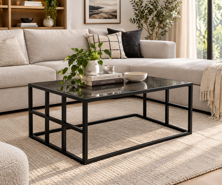 Banksia Black Glass Rectangular Coffee Table Modern Center Table