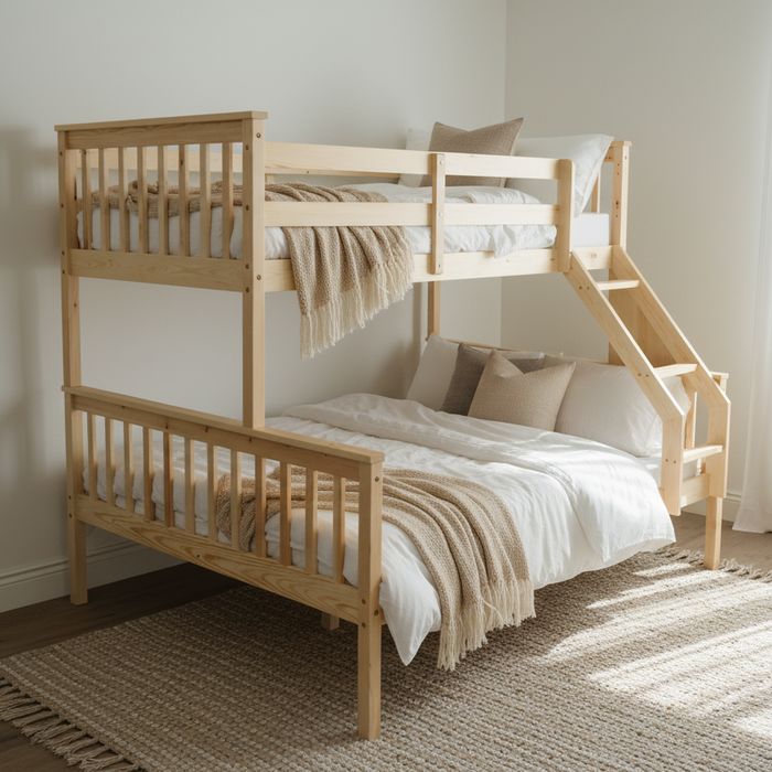 Glebe Pine Wood Single Over Double Bunk Bed