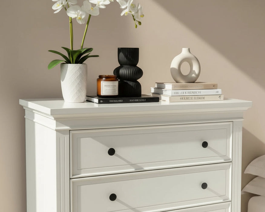Toscana 5 Drawer Wood Tallboy White