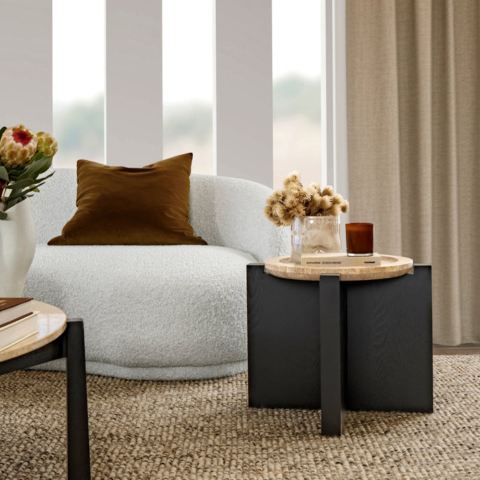 Portland Round Travertine Side Table