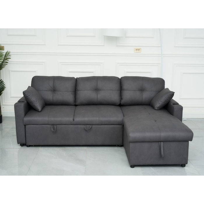 Dark Grey Roma 3 Seater Sofa Bed with Reversible Chaise