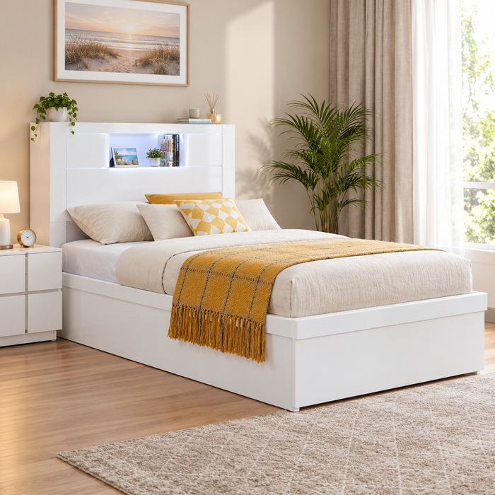 Newport White King Single Storage Gas Lift Bed | Sydney Bed