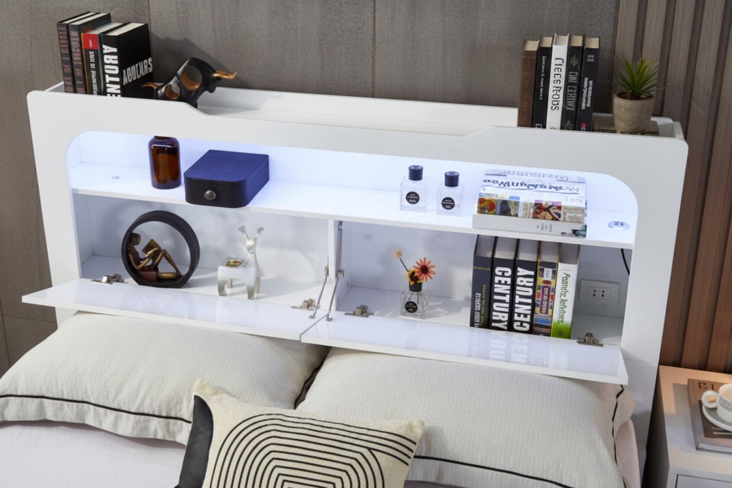 Noosa Storage Gas Lift Queen Bed White