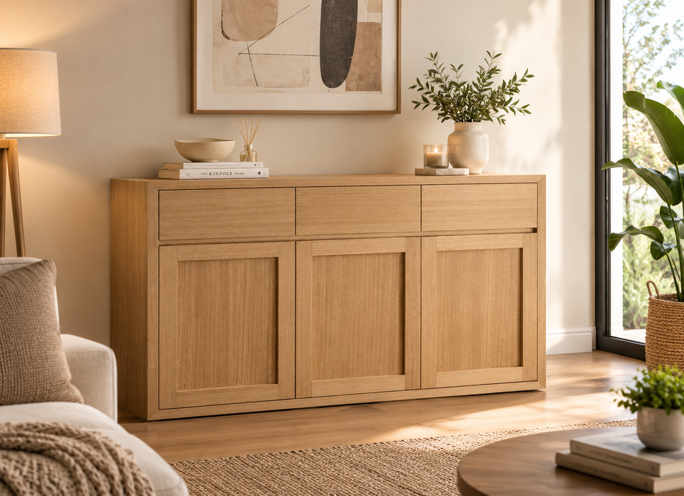 Louis 3 Door Buffet Sideboard Buffet Tassie Oak Natural 135cm