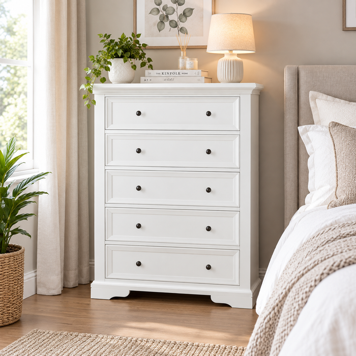 Tosca 5 Drawer Chest of Drawers Wood Tallboy White