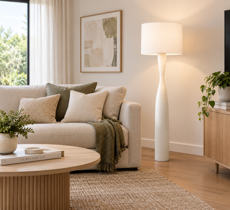 Callum Floor Lamp Base White with Shade White