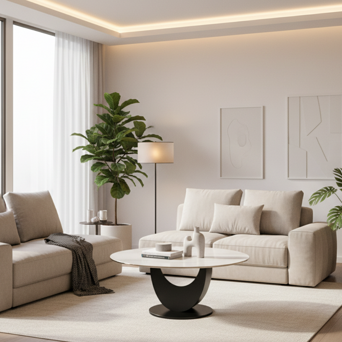 Modern Porcelain Marble Textured Oval Coffee Table