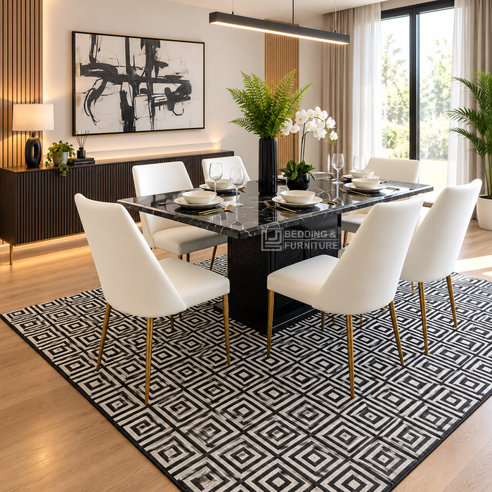 Jabari Black Stone Foil Dining Table Set with Chairs