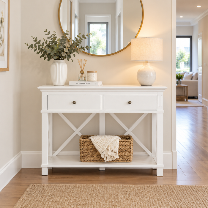 Hamptons 2 Drawer Hallway Console Table White - Console Table Sydney