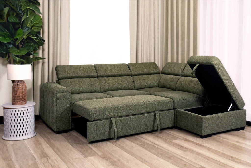 Orland 5 Seater Corner Sofa Bed with Chaise - Green