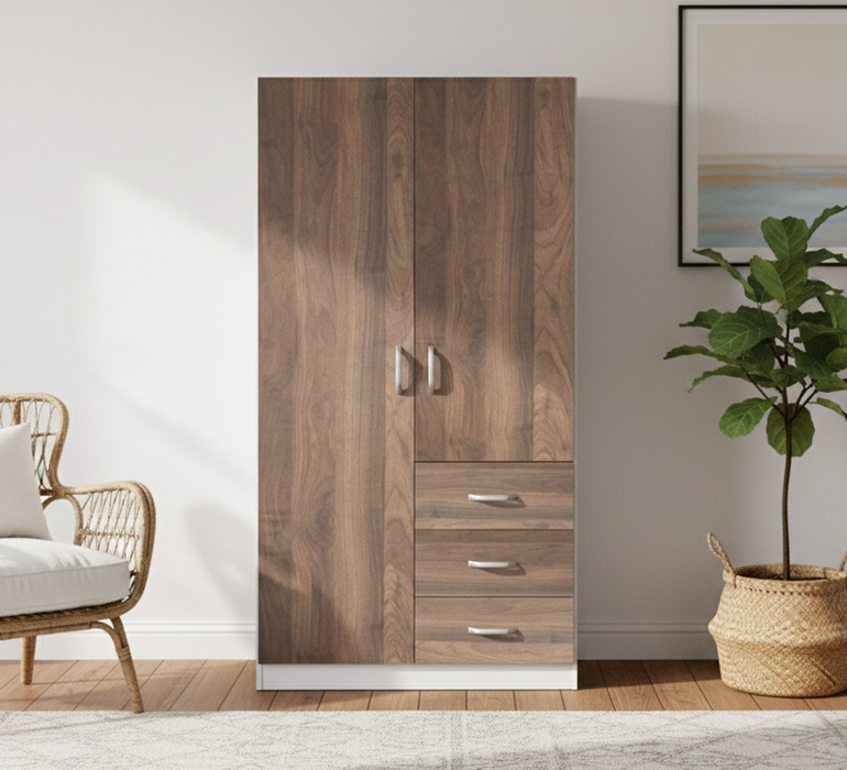 Portland 2-Door 3-Drawer Wardrobe Closet Cabinet Walnut