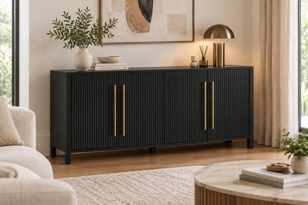 Mayfield Fluted 4 Door Sideboard Buffet Black