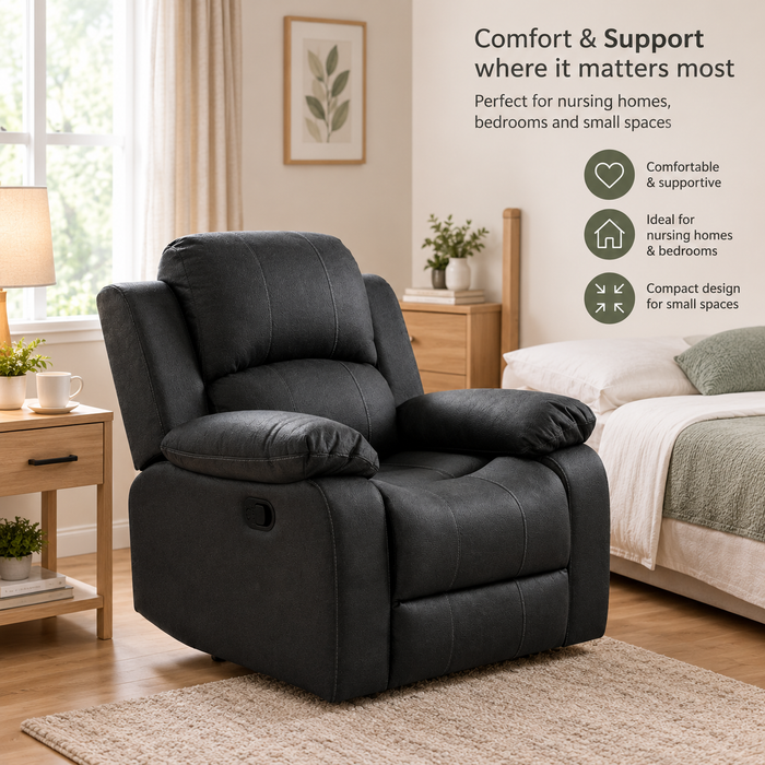 Valor Fabric Manual Recliner Chair Black | Comfortable Lounge Armchair for Living Room & Home Theatre