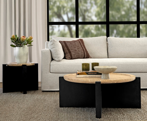 Portland Round Travertine Coffee Table