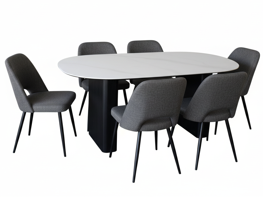 Nellie 7 Piece Dining Dining Set with Dark Grey Chairs
