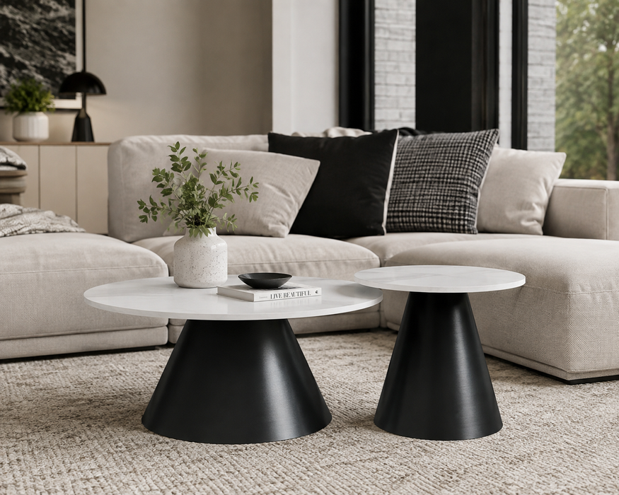 Olivia 2 Piece Black Coffee Table Set, FULLY ASSEMBLED