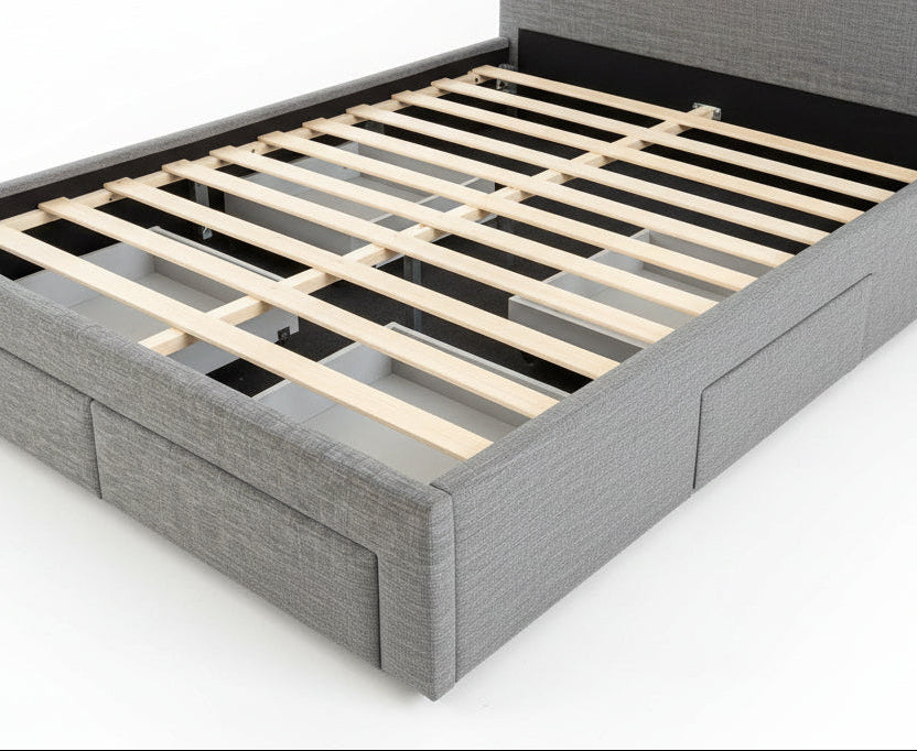 Lucas Fabric Bed With 4 Drawers, Dark Grey, Size Options