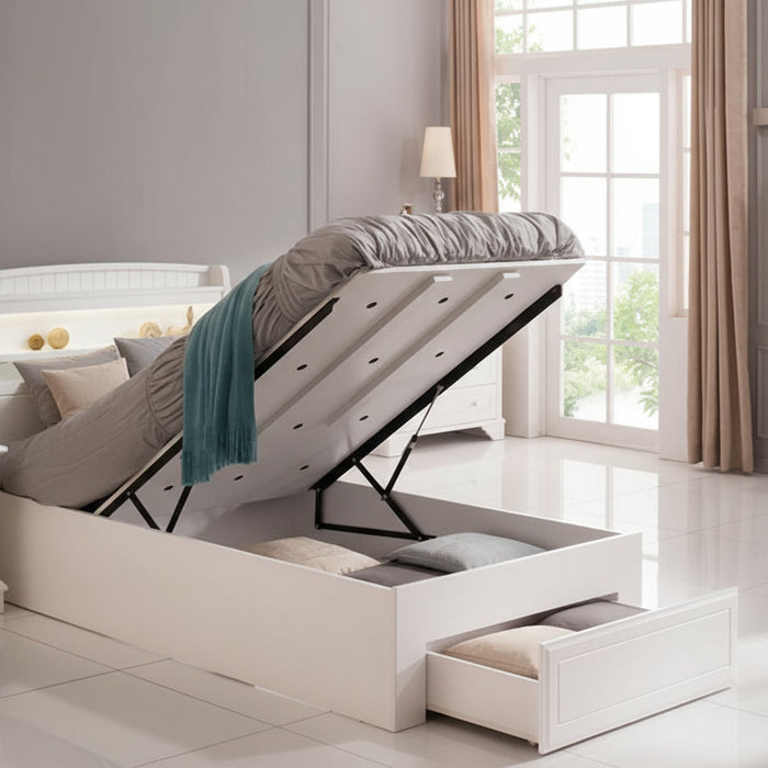 White Orland King Single Gas Lift Bed